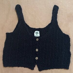 We The Free Charcoal Knit Button Crop Top